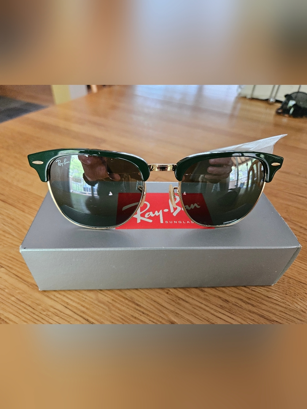 Ray-Ban Clubmaster ORB3016 Chromance Polarized Sunglasses - Green and Gold Frame - Picture 2 of 5